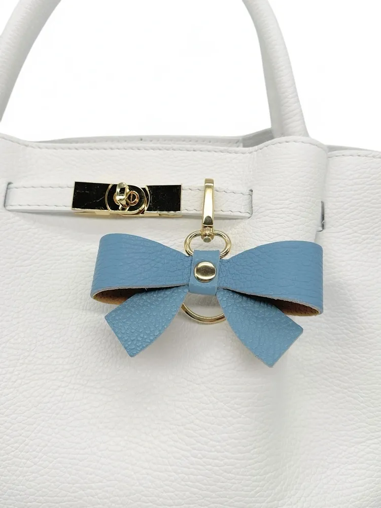 Porte-clés en cuir grainé FARFALA Bleu des mers du sud