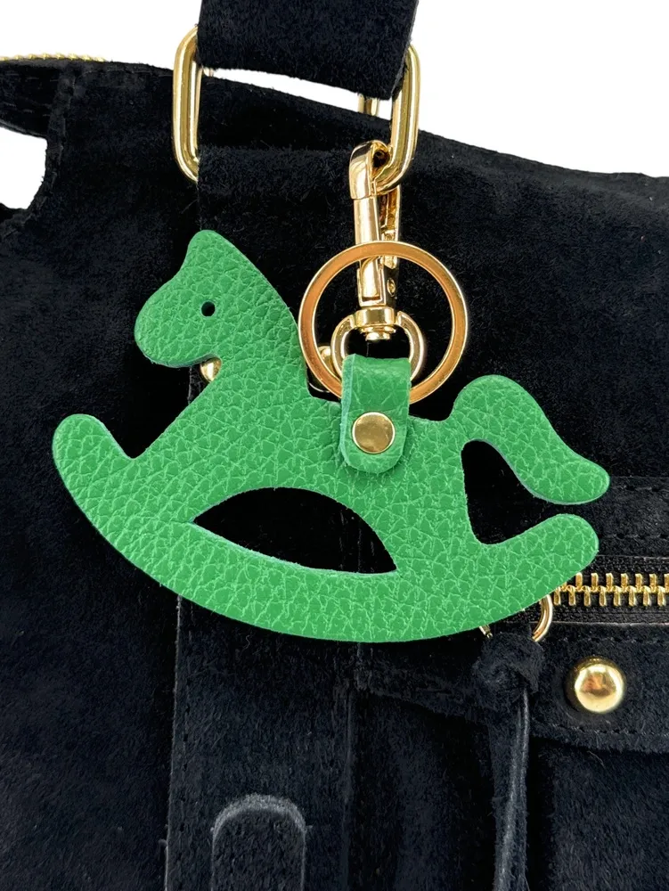 Porte-clés en cuir grainé ROCKY PONY Vert anglais