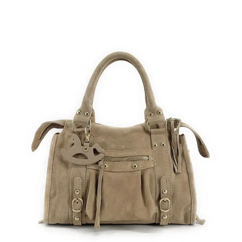Porte-clés en cuir grainé ROCKY PONY Taupe