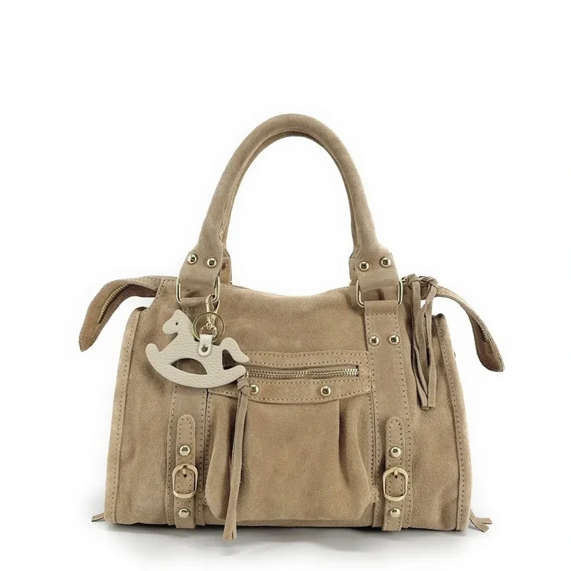 Porte-clés en cuir grainé ROCKY PONY Taupe clair