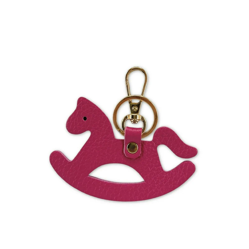 Porte-clés en cuir grainé ROCKY PONY Rose fuchsia