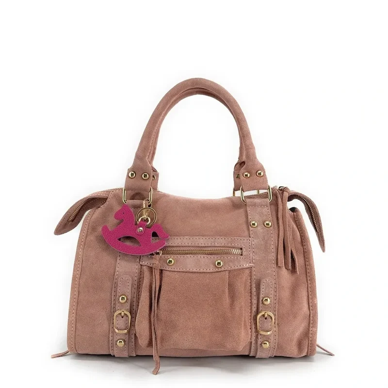 Porte-clés en cuir grainé ROCKY PONY Rose fuchsia