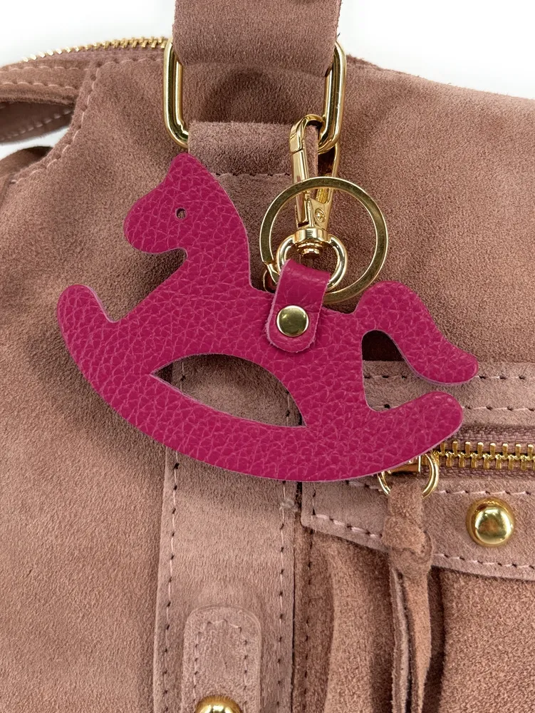 Porte-clés en cuir grainé ROCKY PONY Rose fuchsia