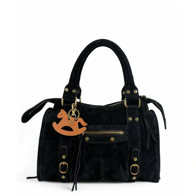 Porte-clés en cuir grainé ROCKY PONY Marron camel foncé