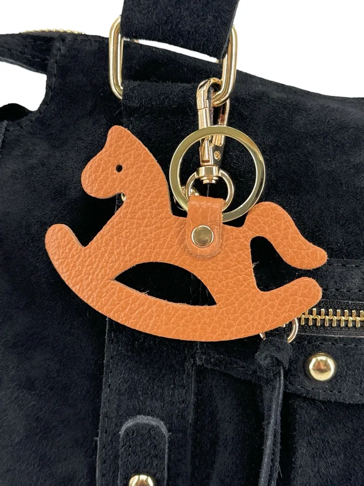 Porte-clés en cuir grainé ROCKY PONY Marron camel foncé