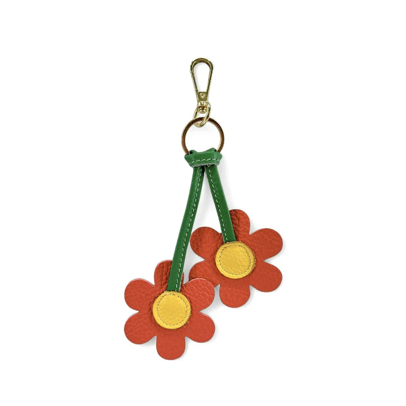 Porte-clés en cuir grainé FLOWA POWA Rouge coquelicot