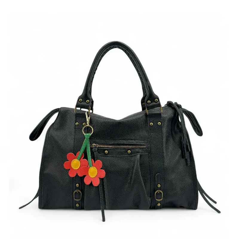 Porte-clés en cuir grainé FLOWA POWA Rouge coquelicot
