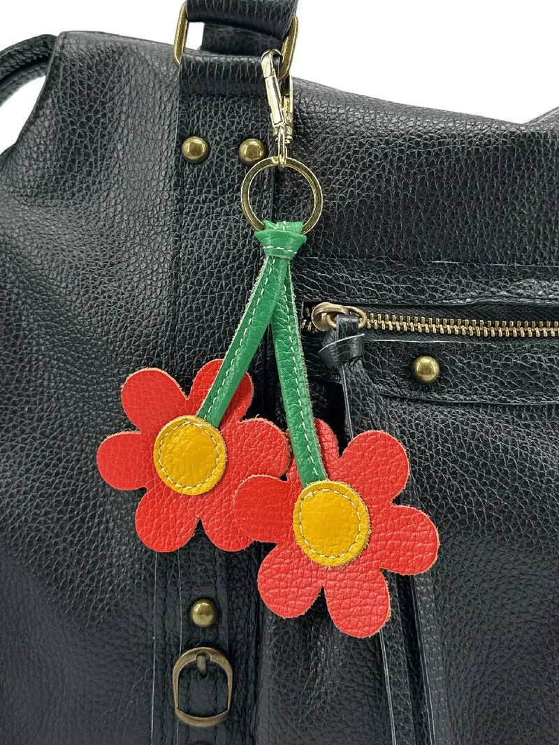 Porte-clés en cuir grainé FLOWA POWA Rouge coquelicot