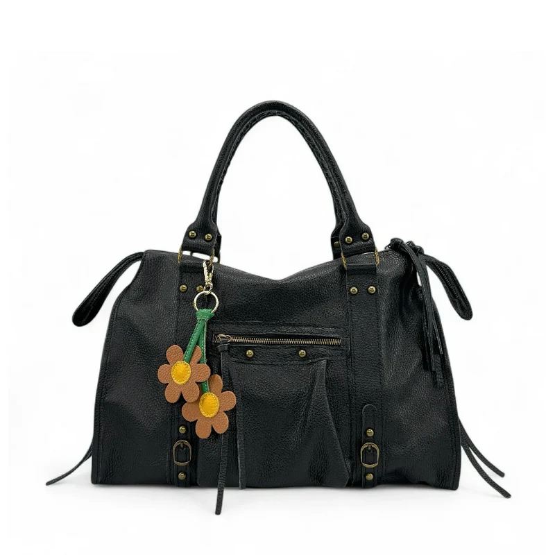Porte-clés en cuir grainé FLOWA POWA Camel
