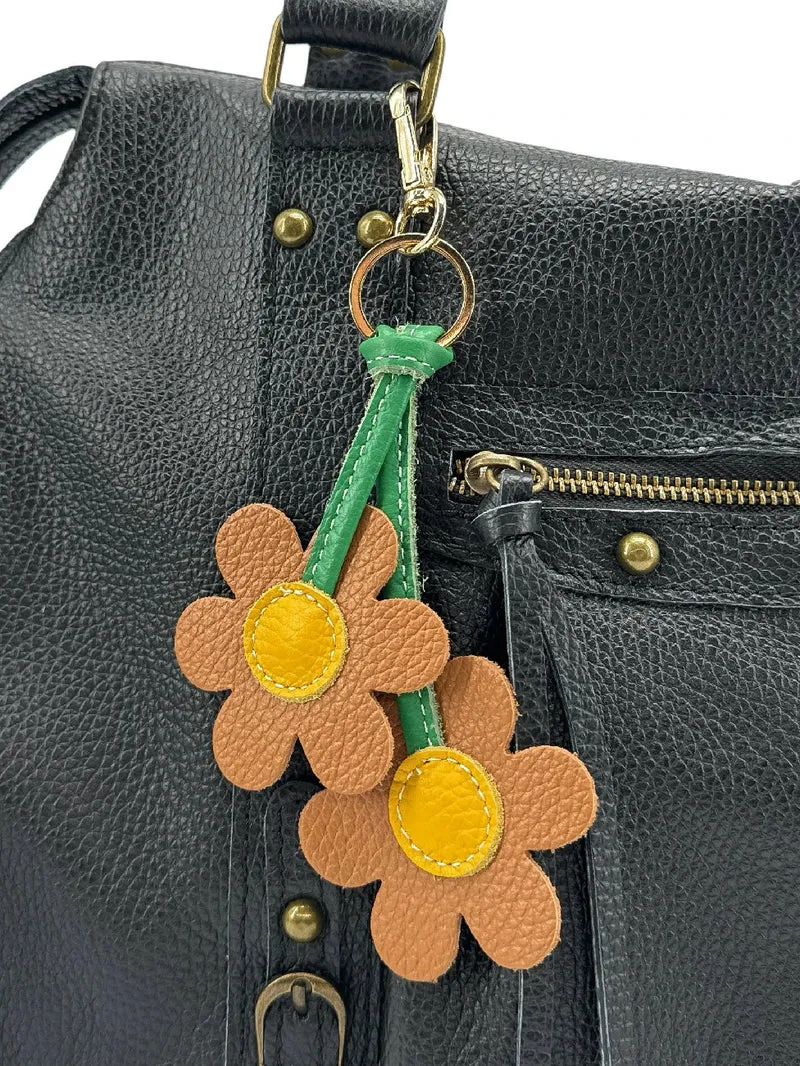 Porte-clés en cuir grainé FLOWA POWA Camel