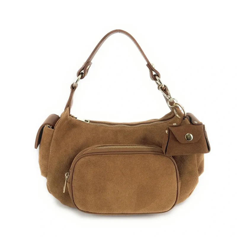Porte-clés mini-sac en cuir BABY BABEL Camel foncé