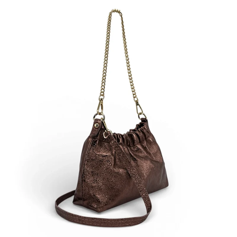 Sac pouch en cuir irisé LA POUCHINETTE Marron chocolat