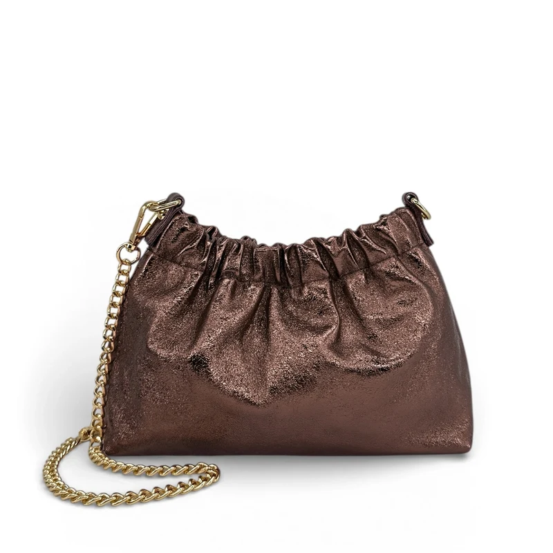 Sac pouch en cuir irisé LA POUCHINETTE Marron chocolat