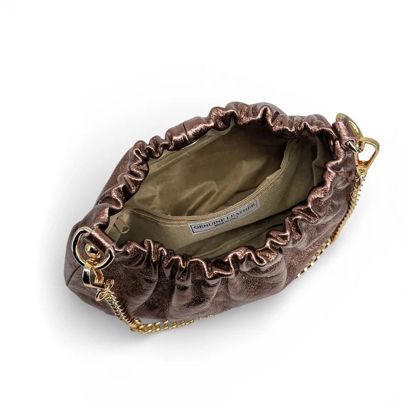 Sac pouch en cuir irisé LA POUCHINETTE Marron chocolat