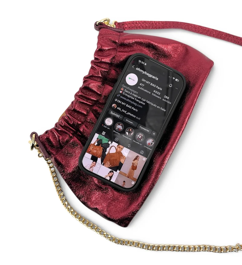 Sac pouch en cuir irisé LA POUCHINETTE Bordeaux