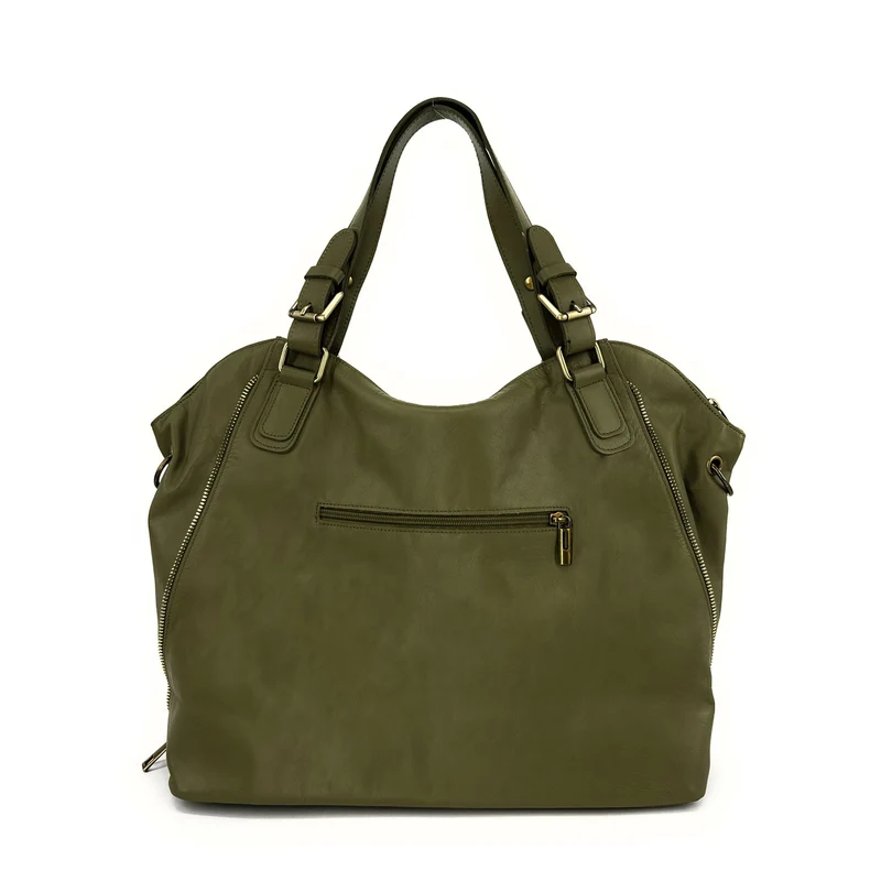 Sac porté épaule en cuir lisse CAMELIA Vert kaki