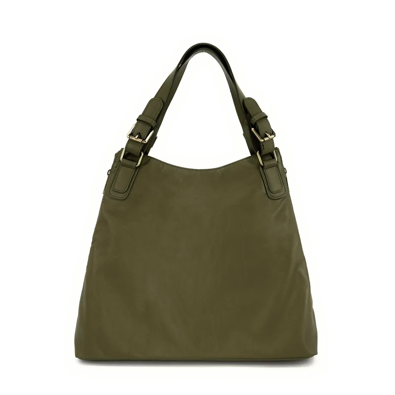 Sac porté épaule en cuir lisse CAMELIA Vert kaki
