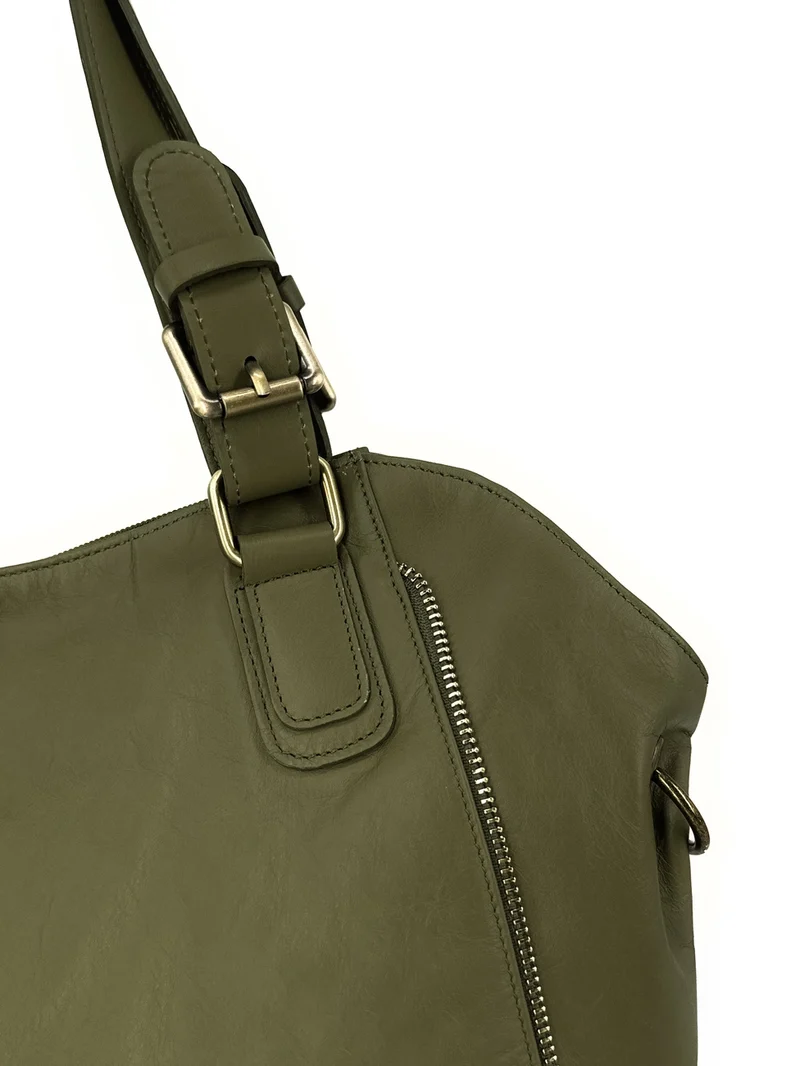 Sac porté épaule en cuir lisse CAMELIA Vert kaki