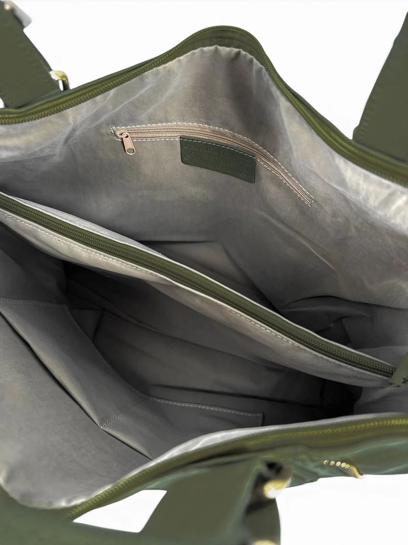 Sac porté épaule en cuir lisse CAMELIA Vert kaki