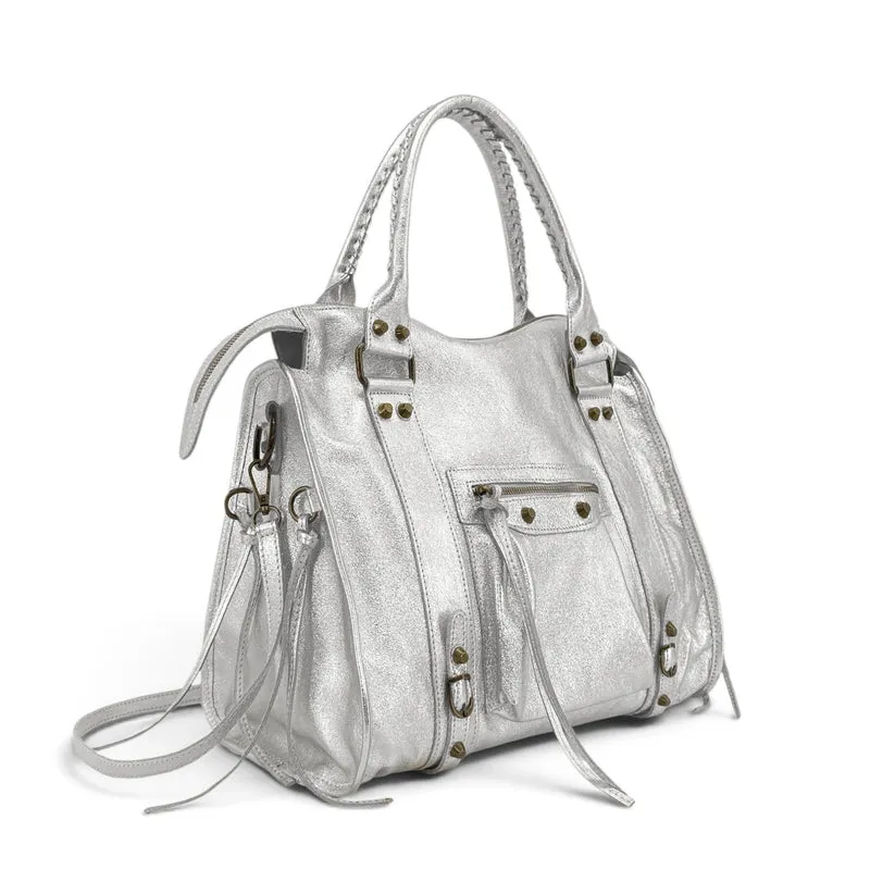 Sac à main en cuir irisé SANDSTORM E.L. SIROCCO Argent clair