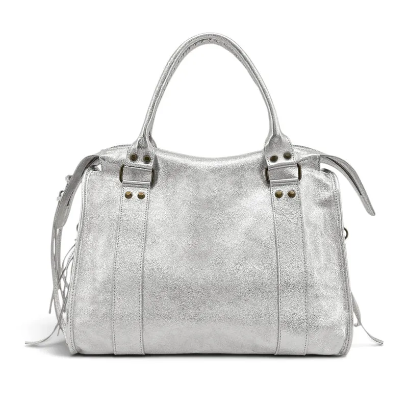 Sac à main en cuir irisé SANDSTORM E.L. SIROCCO Argent clair