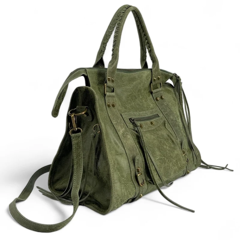 Sac à main en cuir brossé SANDSTORM E.L. SIROCCO Kaki