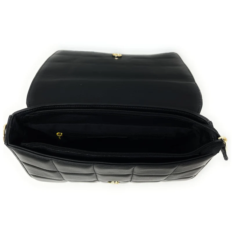 Sac french stick en cuir lisse matelassé TIME SQUARE Noir