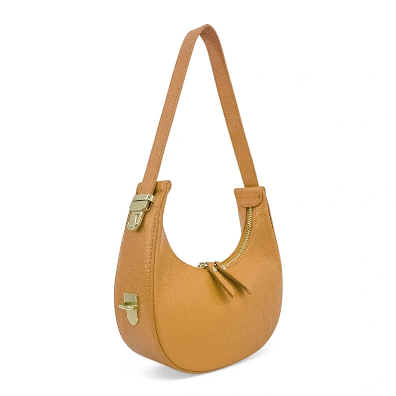 Sac demi-lune en cuir grainé SILOE Marron camel clair