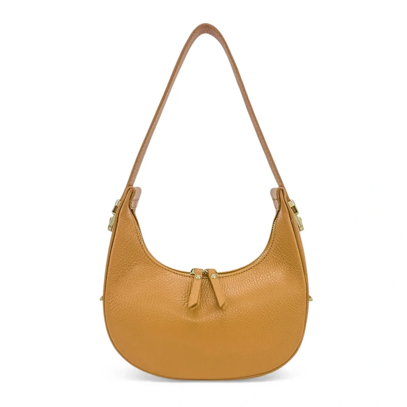 Sac demi-lune en cuir grainé SILOE Marron camel clair