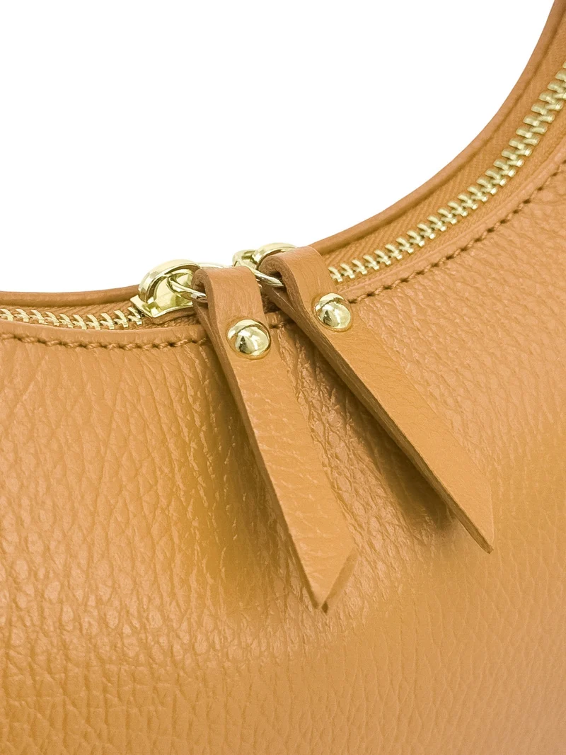Sac demi-lune en cuir grainé SILOE Marron camel clair