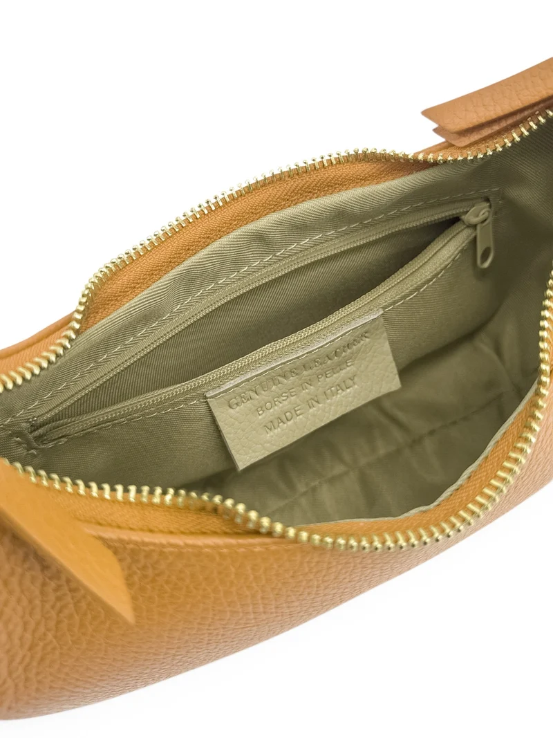 Sac demi-lune en cuir grainé SILOE Marron camel clair