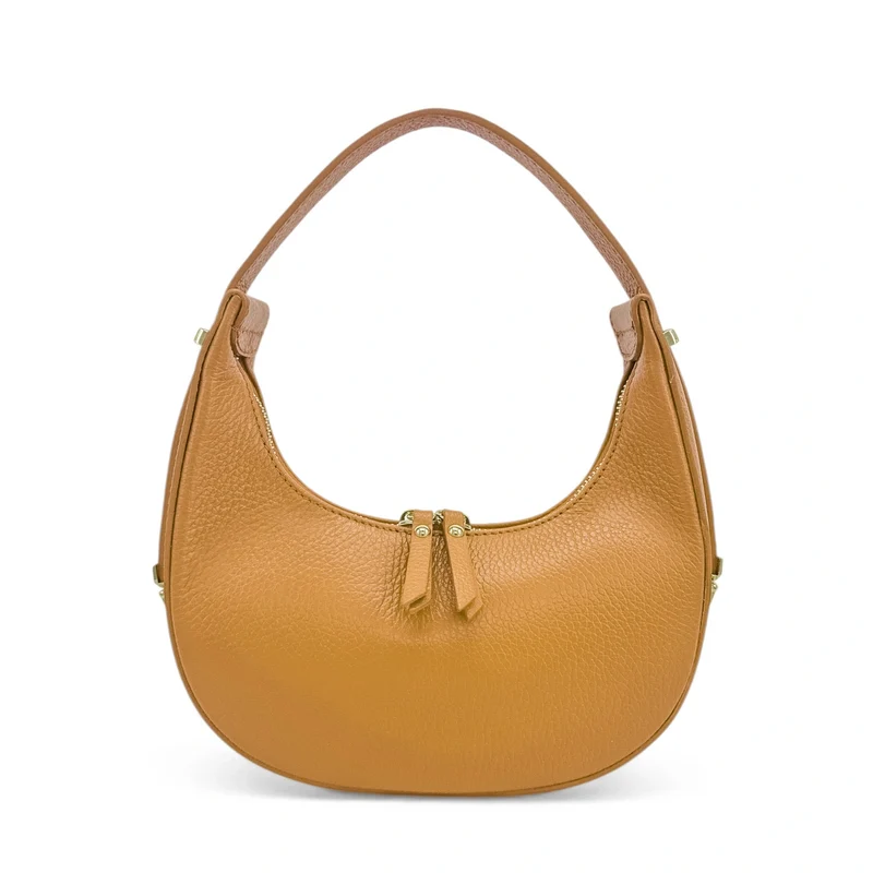 Sac demi-lune en cuir grainé SILOE Marron camel clair