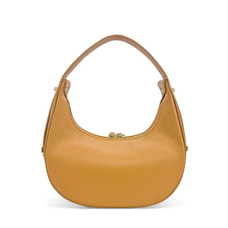 Sac demi-lune en cuir grainé SILOE Marron camel clair