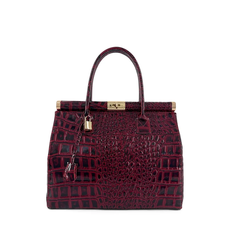 Sac bowling en cuir à motif crocodile TROCADERO CROCO Rouge bordeaux