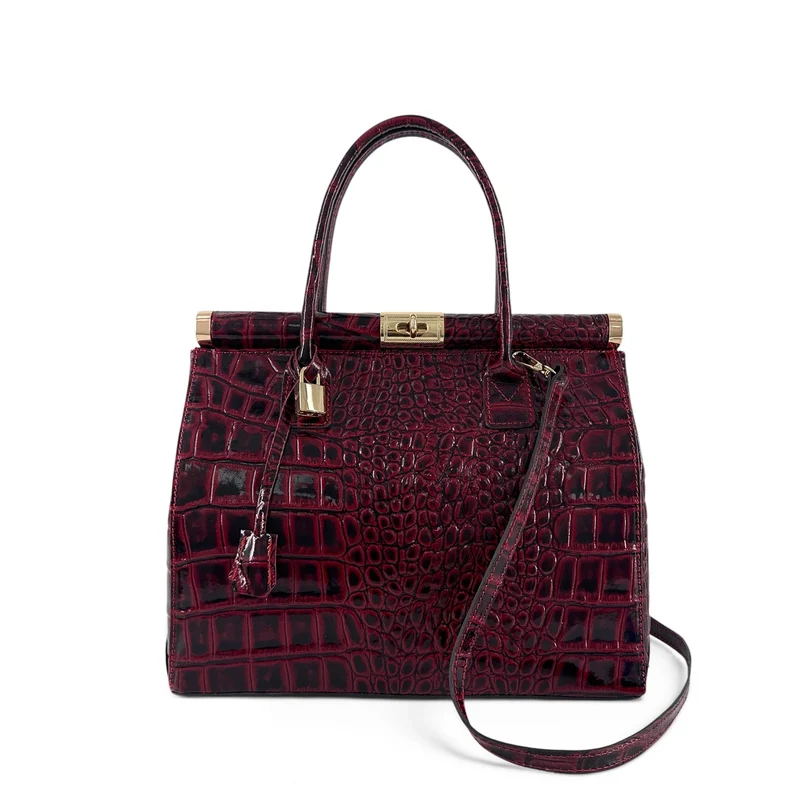 Sac bowling en cuir à motif crocodile TROCADERO CROCO Rouge bordeaux