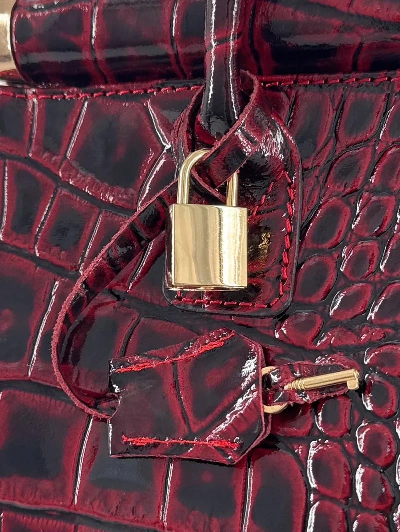 Sac bowling en cuir à motif crocodile TROCADERO CROCO Rouge bordeaux