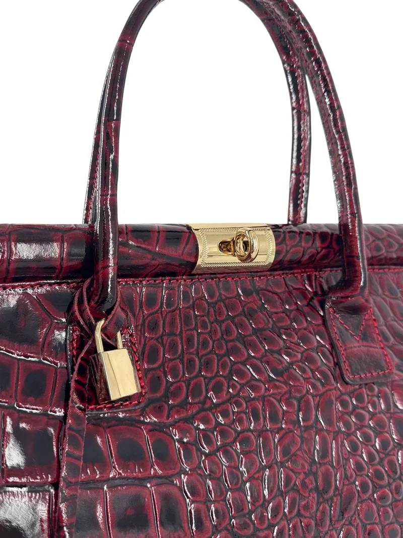 Sac bowling en cuir à motif crocodile TROCADERO CROCO Rouge bordeaux