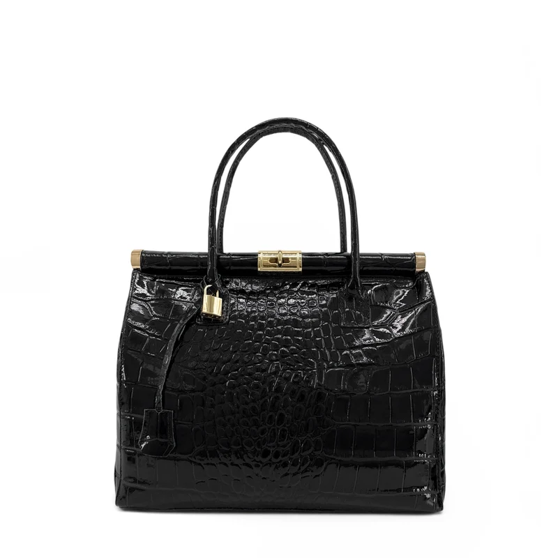 Sac bowling en cuir à motif crocodile TROCADERO CROCO Noir