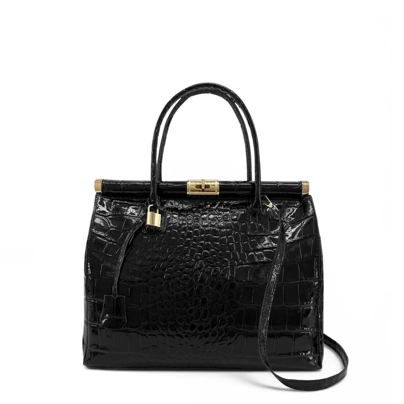 Sac bowling en cuir à motif crocodile TROCADERO CROCO Noir