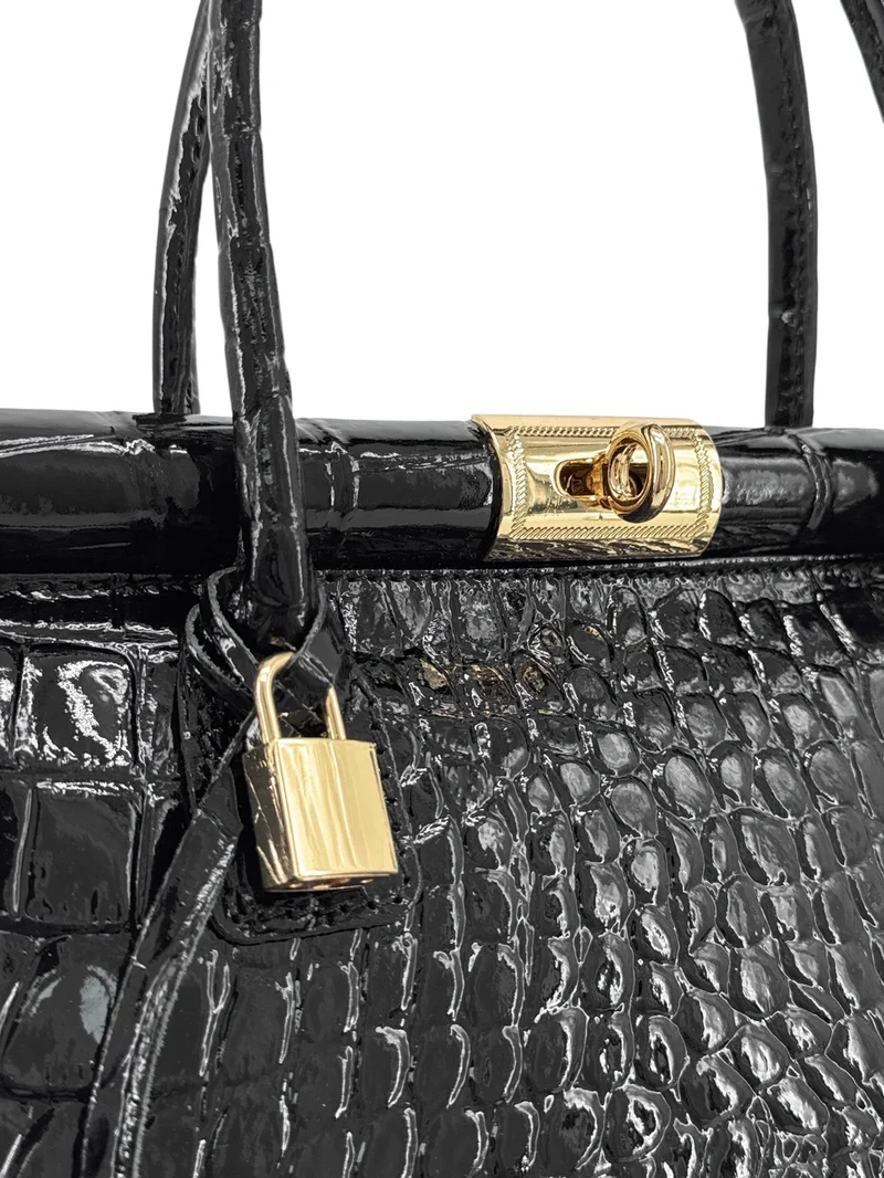 Sac bowling en cuir à motif crocodile TROCADERO CROCO Noir