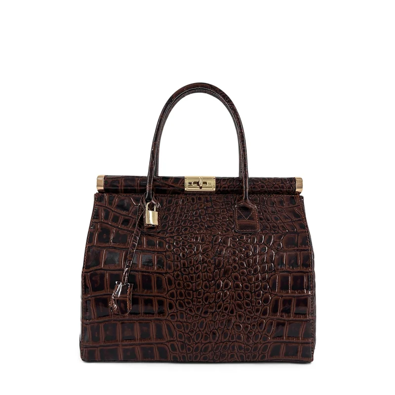 Sac bowling en cuir à motif crocodile TROCADERO CROCO Marron chocolat