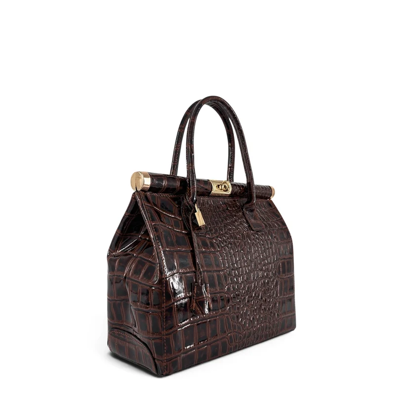 Sac bowling en cuir à motif crocodile TROCADERO CROCO Marron chocolat