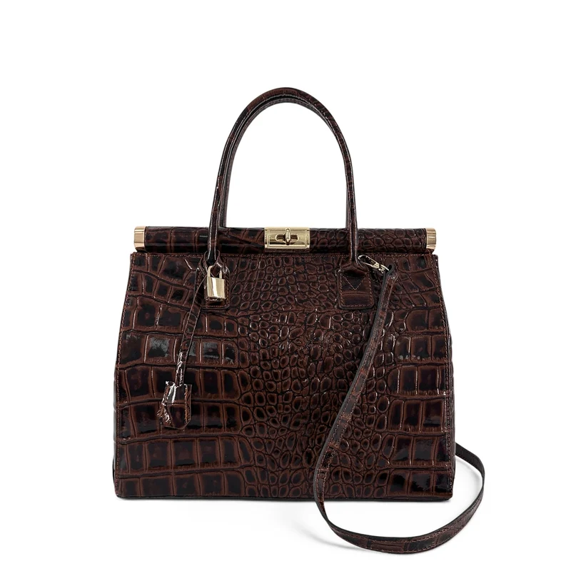 Sac bowling en cuir à motif crocodile TROCADERO CROCO Marron chocolat