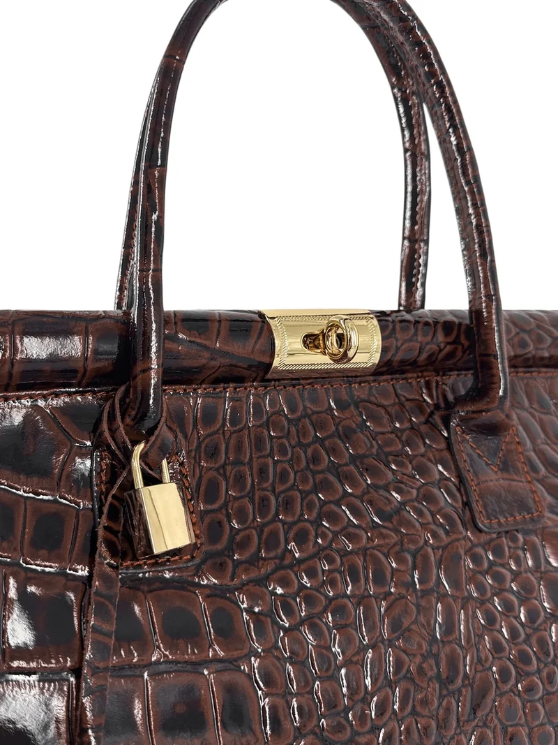 Sac bowling en cuir à motif crocodile TROCADERO CROCO Marron chocolat