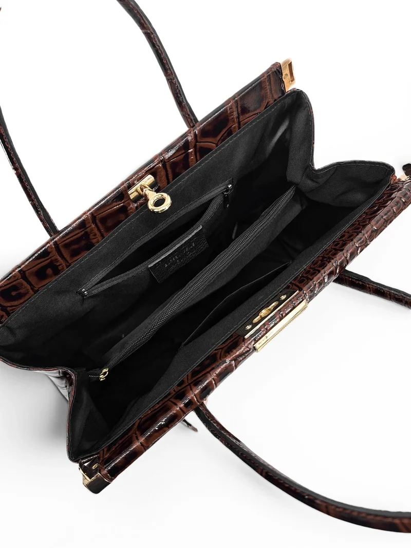 Sac bowling en cuir à motif crocodile TROCADERO CROCO Marron chocolat