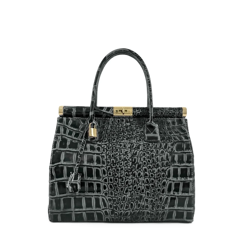 Sac bowling en cuir à motif crocodile TROCADERO CROCO Gris foncé