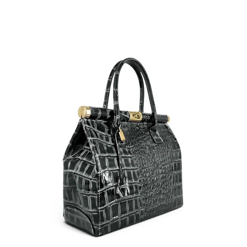 Sac bowling en cuir à motif crocodile TROCADERO CROCO Gris foncé