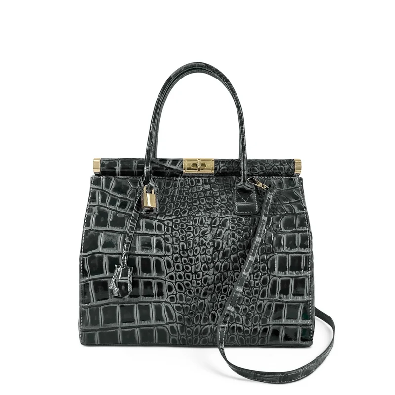 Sac bowling en cuir à motif crocodile TROCADERO CROCO Gris foncé