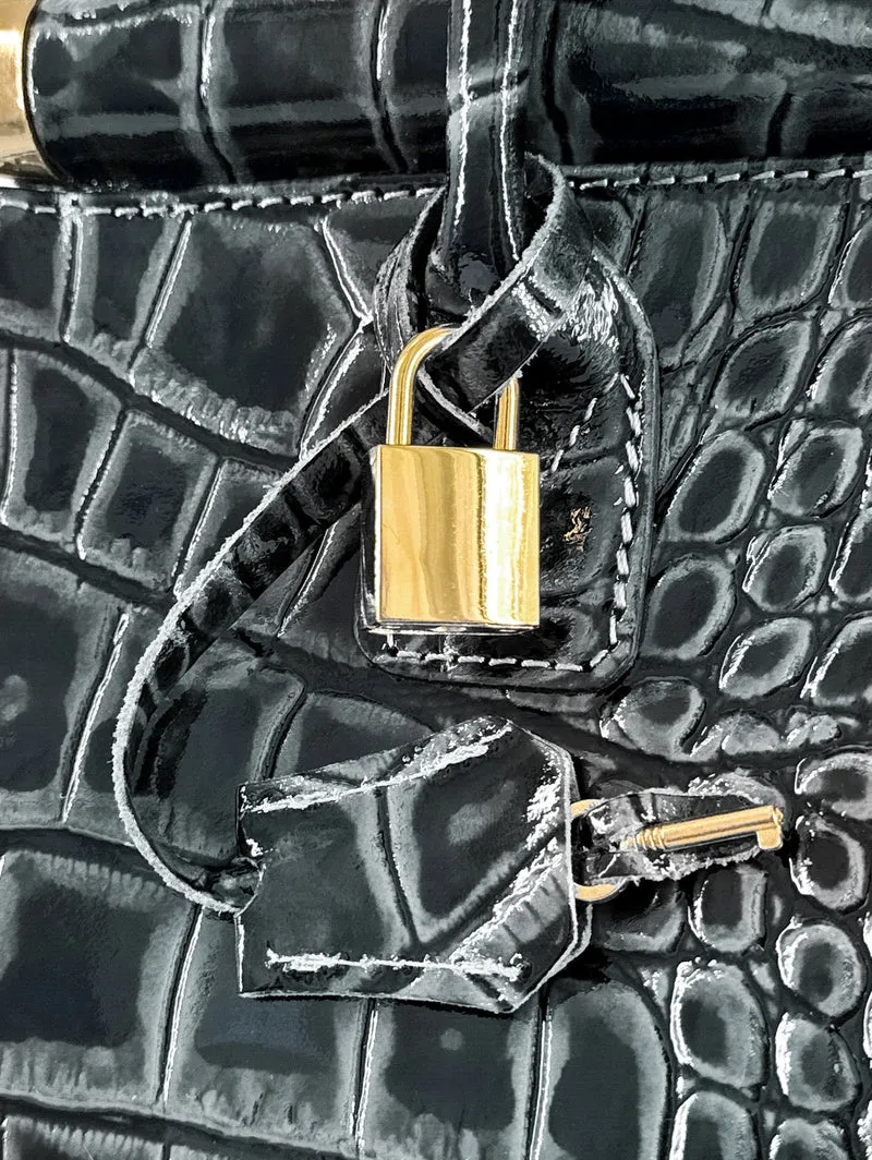 Sac bowling en cuir à motif crocodile TROCADERO CROCO Gris foncé