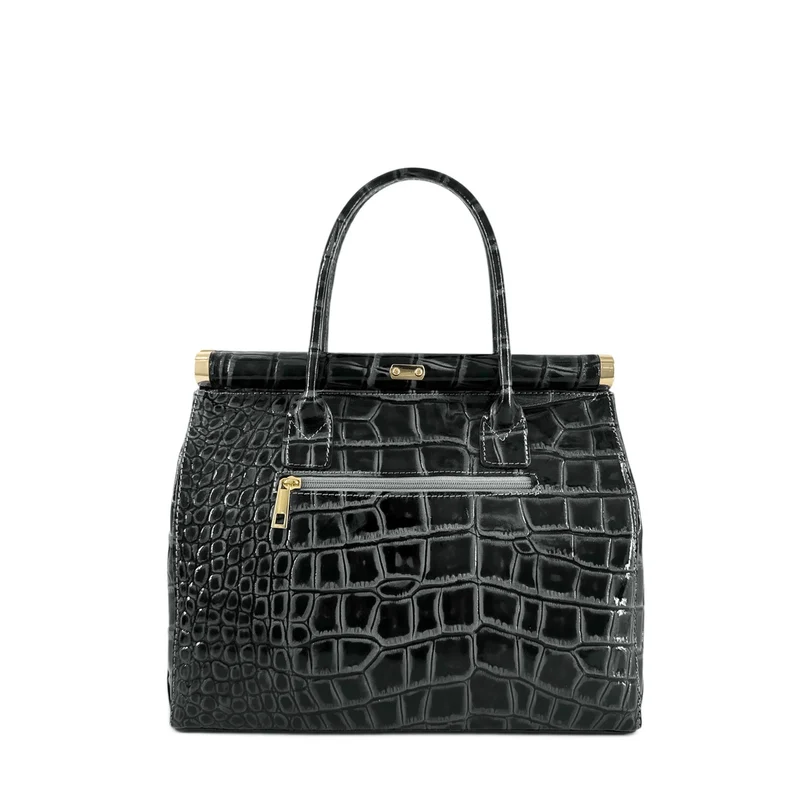 Sac bowling en cuir à motif crocodile TROCADERO CROCO Gris foncé